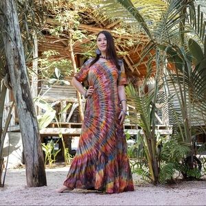 Handmade Tiedye Dress Maxi Boho Festival One Size Vacation Holidays - BAILEY